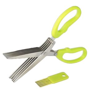 Multi-Blade Stainless Steel Herb Scissors – Quick & Easy Kitchen Cutter with Green Handle (Pack of 1)