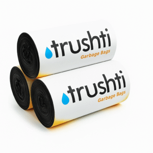trushti 19x21 inch biodegradable garbage bags black dustbin bags for home, kitchen, office (10l, hdpe, pack of 3 rolls, 90 bags total)