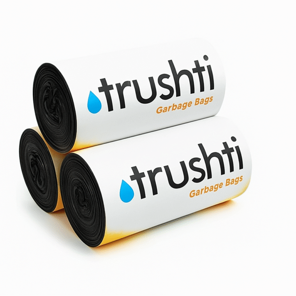 trushti 19x21 inch biodegradable garbage bags black dustbin bags for home, kitchen, office (10l, hdpe, pack of 3 rolls, 90 bags total)
