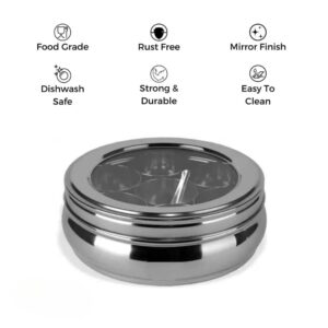 Royals Stainless Steel Masala Box Organizer with 7 Spice Containers & Spoon – Premium Spice Dabba for Kitchen Storage
